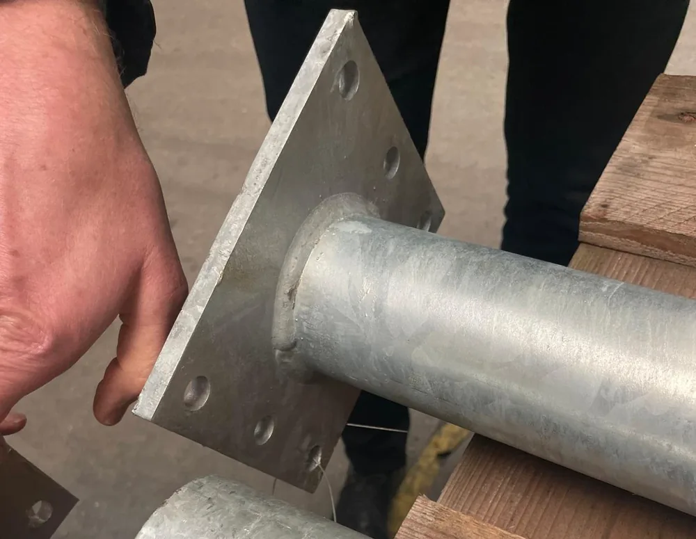Galvanised steel posts with welded base plate